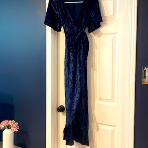 Navy velvet wrap dress. Size L.